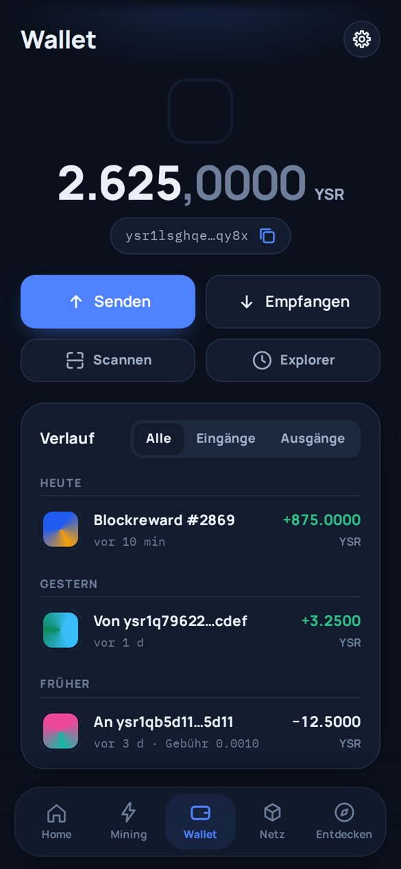 Wallet screen of the YSKAR app